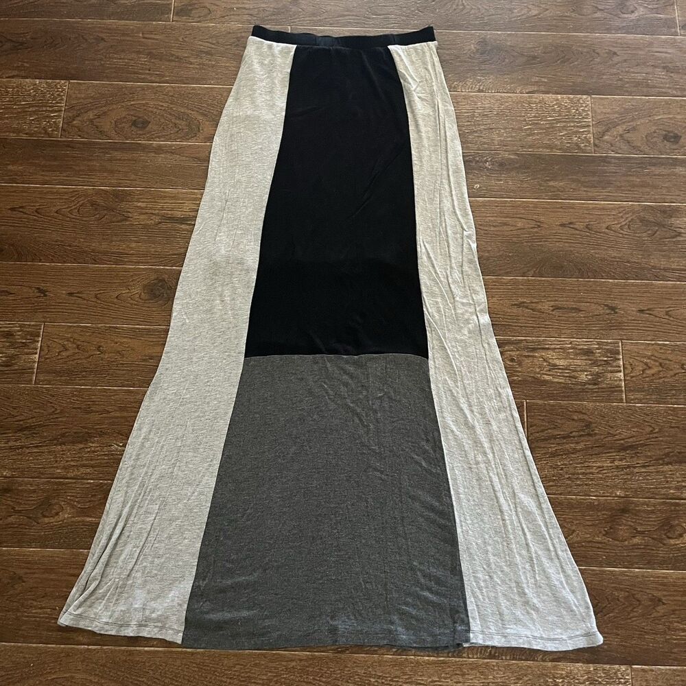 Maxi Long Kinit Skirt Womens Small Black Gray Colorblock Y2K Athleisure Casual